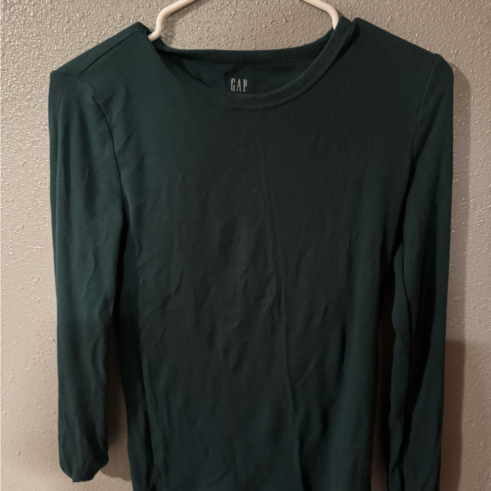 GAP Teal Ribbed Long Sleeve Crew